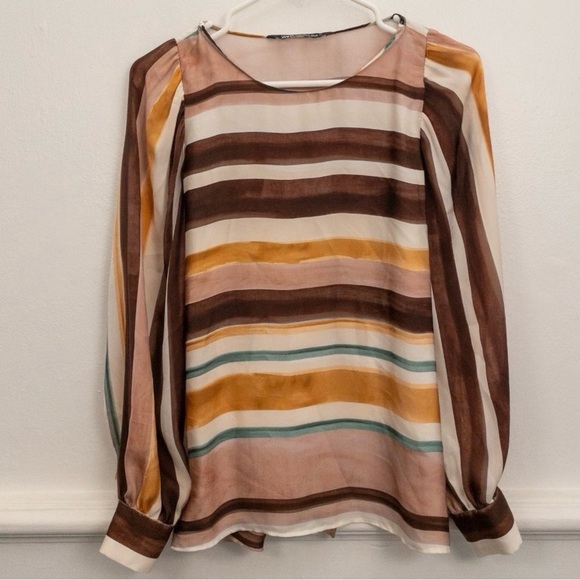Zara Striped Sheer Tie-Back Blouse | Size S | Boho Chic Layering Top - Picture 4 of 4